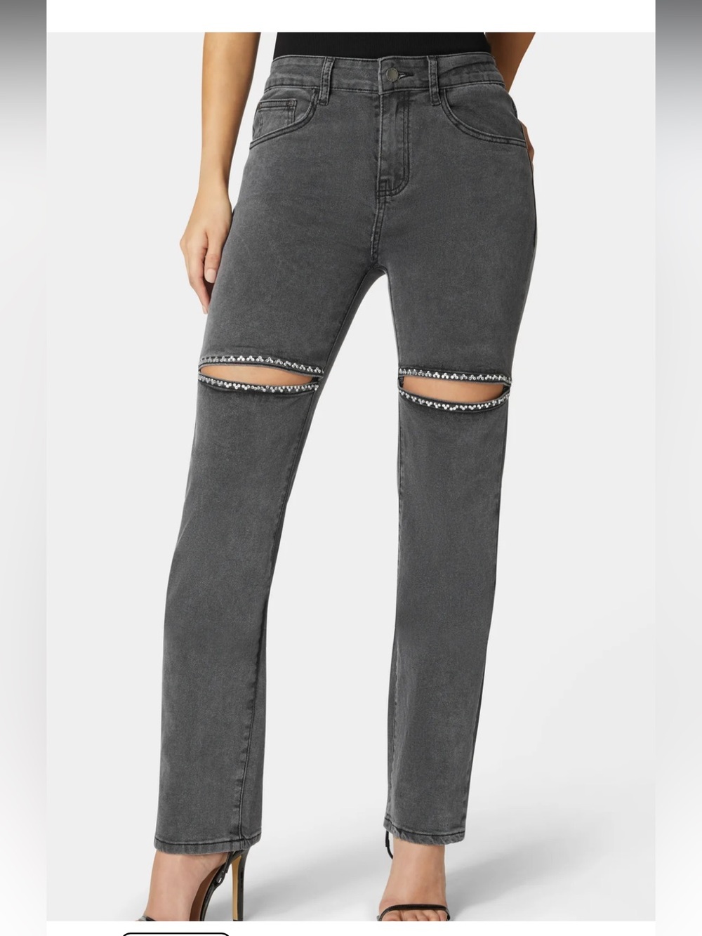 bebe Black bling slit Jeans